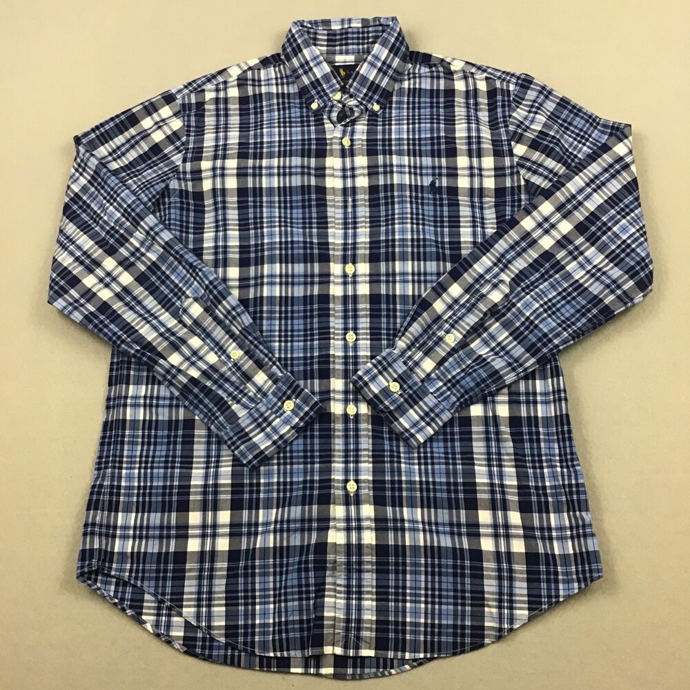 Ralph Lauren Shirt Men Small Blue White Plaid Long Sleeve Button Up Pony S